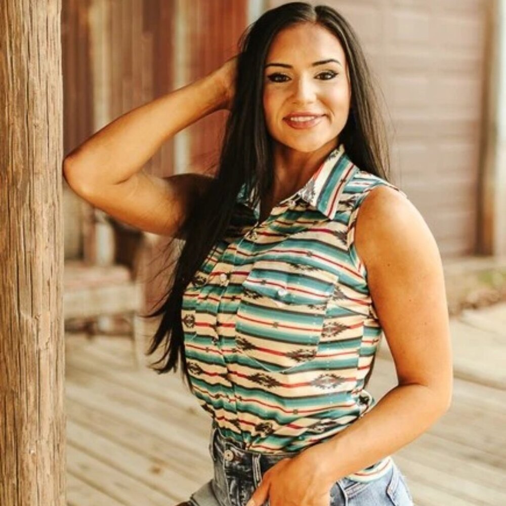 Jade Aztec Sleeveless Button Up